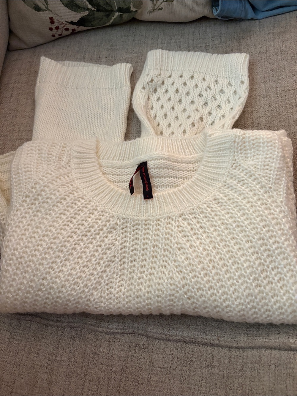 Yoki Cream Open-Knit Crewneck Sweater